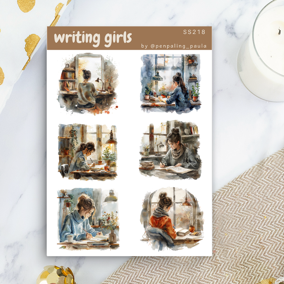 Page Writing Sticker Writing Girls - Sticker Sheet — WashiGang