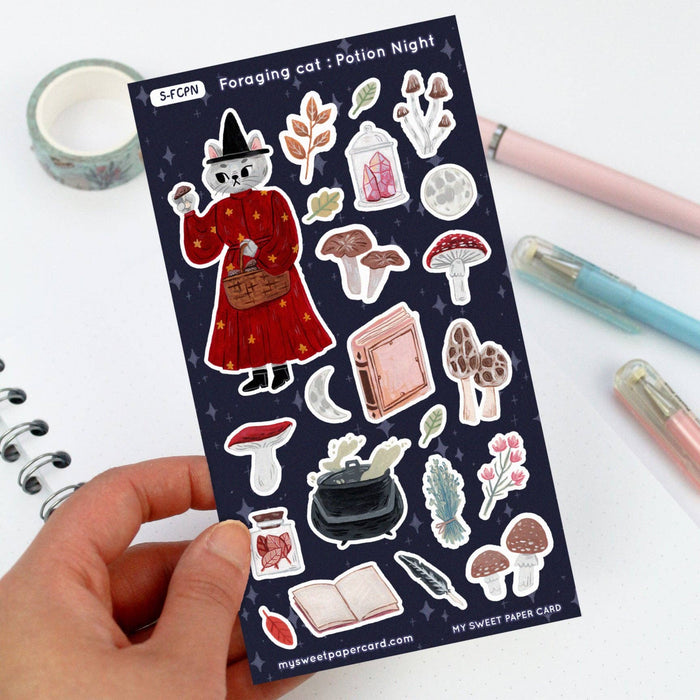 Foraging Cat Potion Night Sticker Sheet