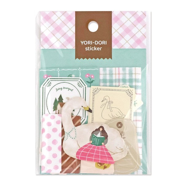 Mind Wave 'Yori-Dori' Series Flake Stickers - Swans & Reading