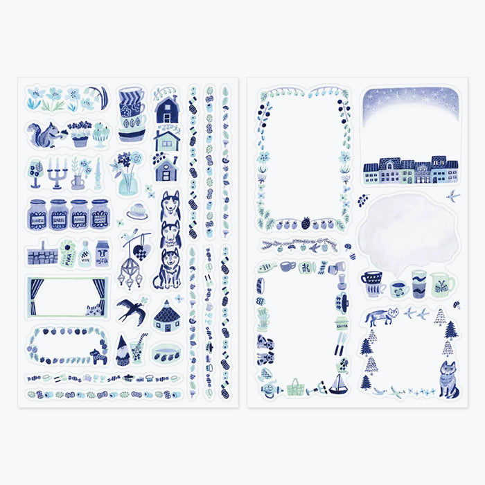 Midori Yuru Log 2 Sheet Sticker Set - Blue Nordic Pattern