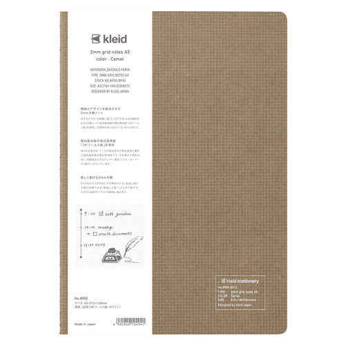 Kleid A5 2mm Grid Notes Notebook - Camel