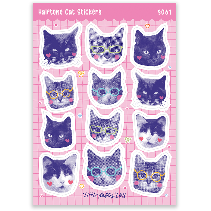 A6 Halftone Cats Sticker Sheet