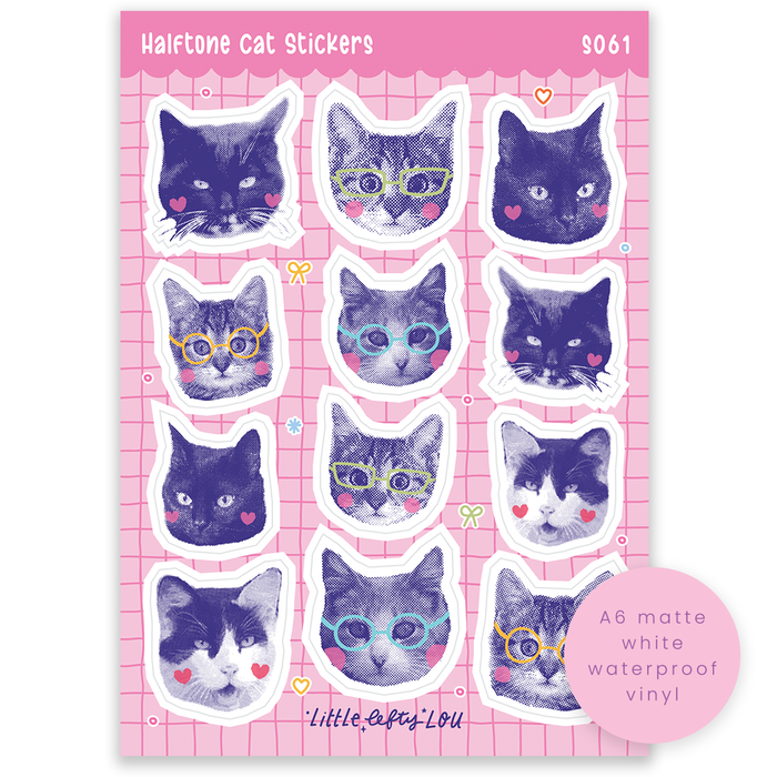 A6 Halftone Cats Sticker Sheet