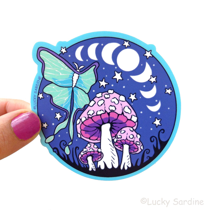 Luna Moth & Mushroom Vinyl Sticker