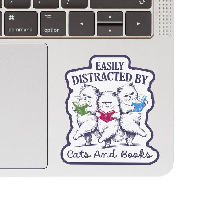 Distracted by Cats & Books Vinyl Sticker