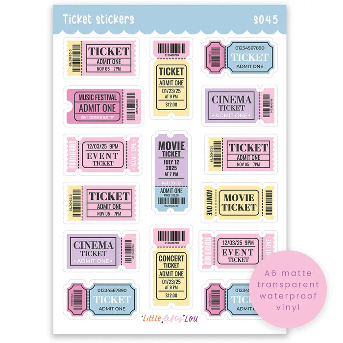A6 Ticket Clear Sticker Sheet