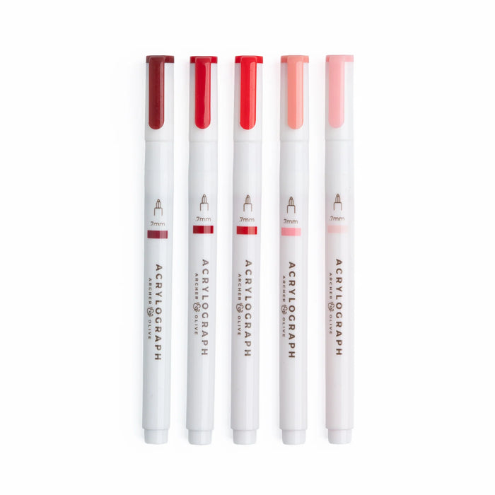 Acrylograph Pens Set of 5 - True Red Hues