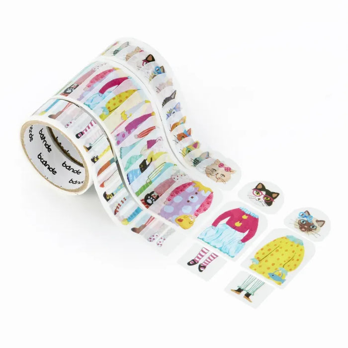 Bande Washi Tape Sticker Roll Set - Dress-Up Cat Gathering