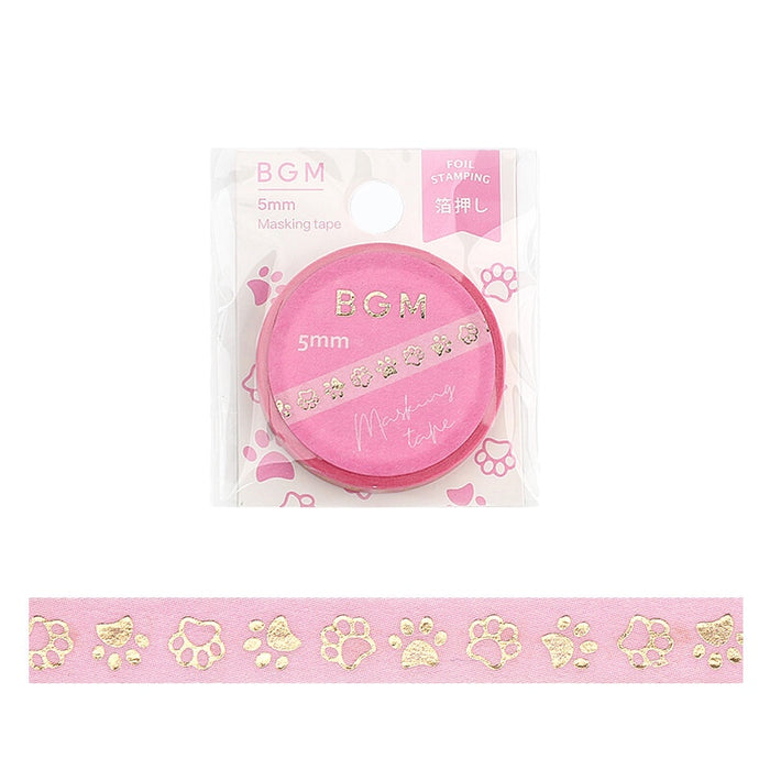 BGM 5mm Gold Foil Skinny Washi Tape - Pink Cat Paw
