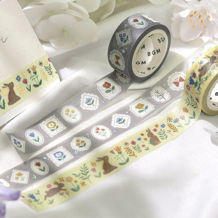 BGM 'Nordic Forest' Foil Washi Tape - Flowers & Rabbits