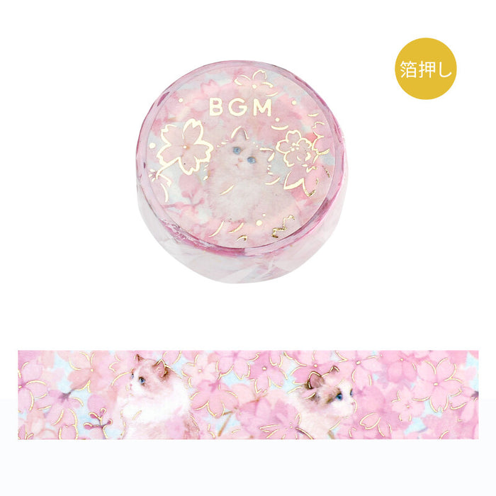 BGM Japan Foil Washi Tape - Cat & Sakura Blossom