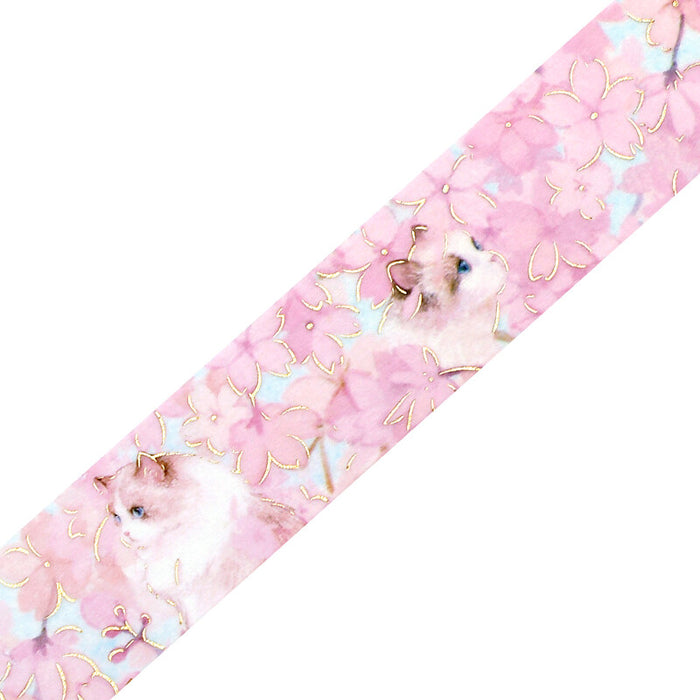 BGM Japan Foil Washi Tape - Cat & Sakura Blossom
