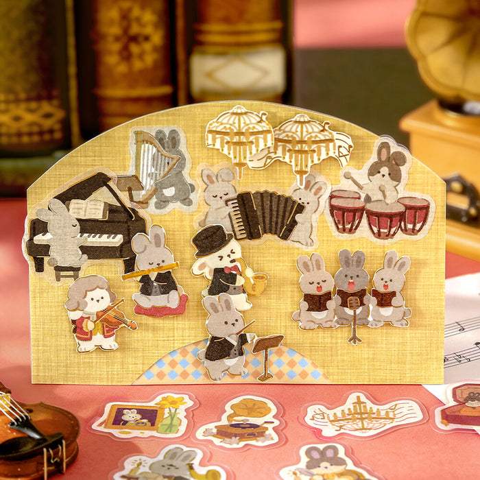BGM 'Dress-Up Animals' Washi Paper Deco Stickers - Rabbit Orchestra