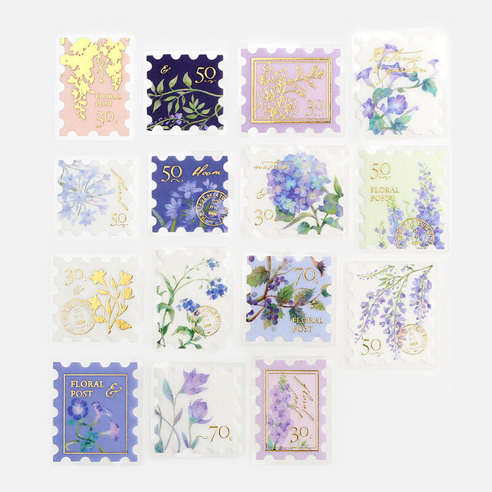 BGM Post Office Flake Stickers - Botanical Illustrated Book Blue