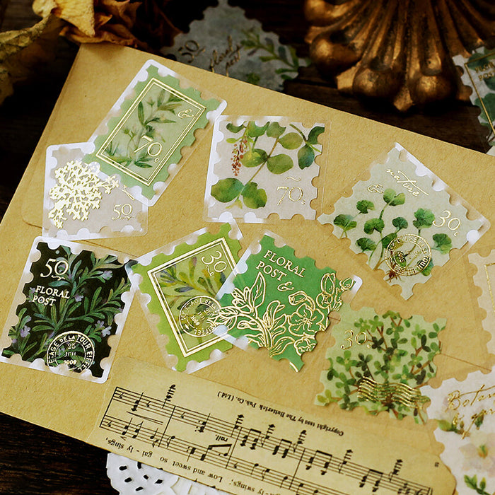 BGM Post Office Flake Stickers - Botanical Illustrated Book Green