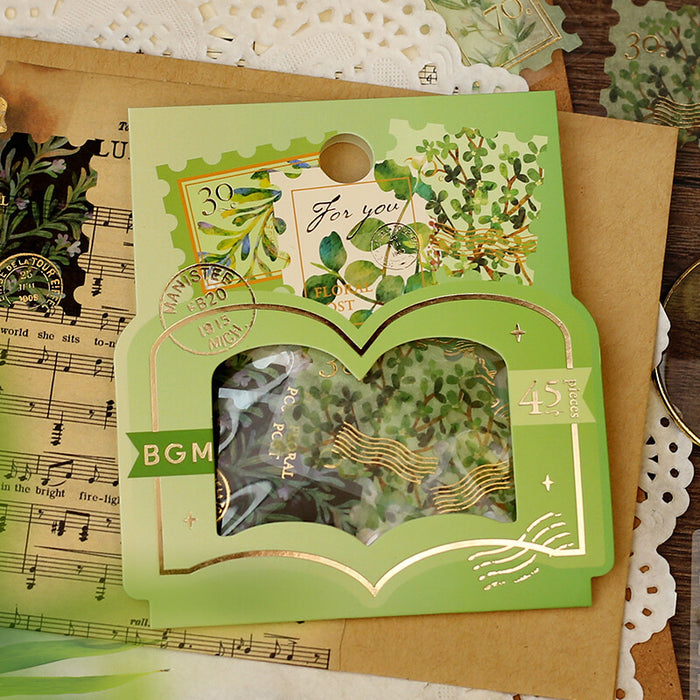 BGM Post Office Flake Stickers - Botanical Illustrated Book Green