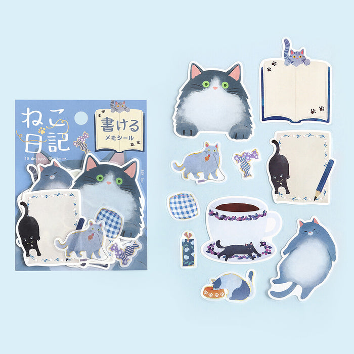 BGM 'Cat Diary' Series Memo Stickers - Blue