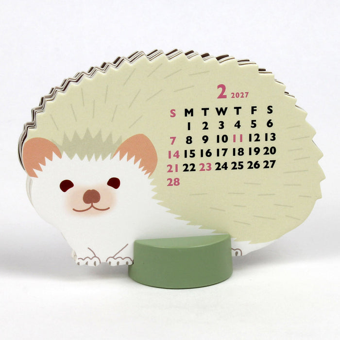 2027 Die-Cut Mini Desk Calendar - Hedgehog