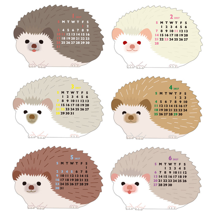2027 Die-Cut Mini Desk Calendar - Hedgehog