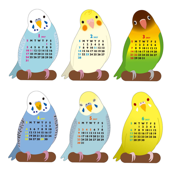2027 Die-Cut Mini Desk Calendar - Parakeet