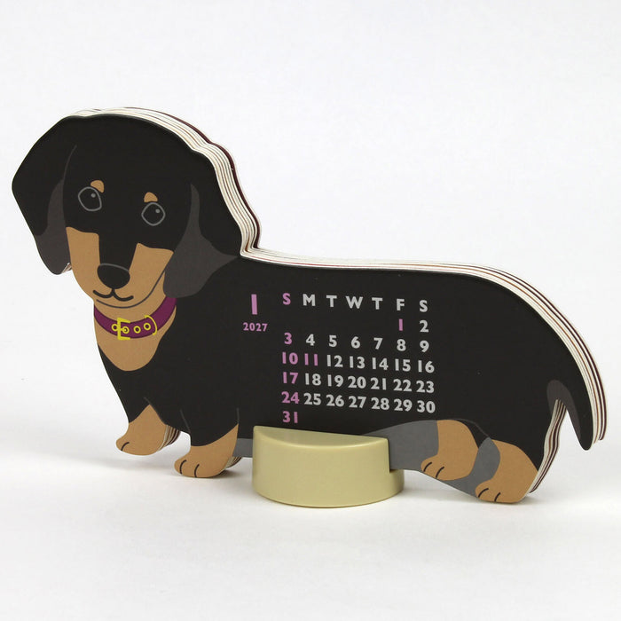 2027 Die-Cut Mini Desk Calendar - Miniature Dachshund