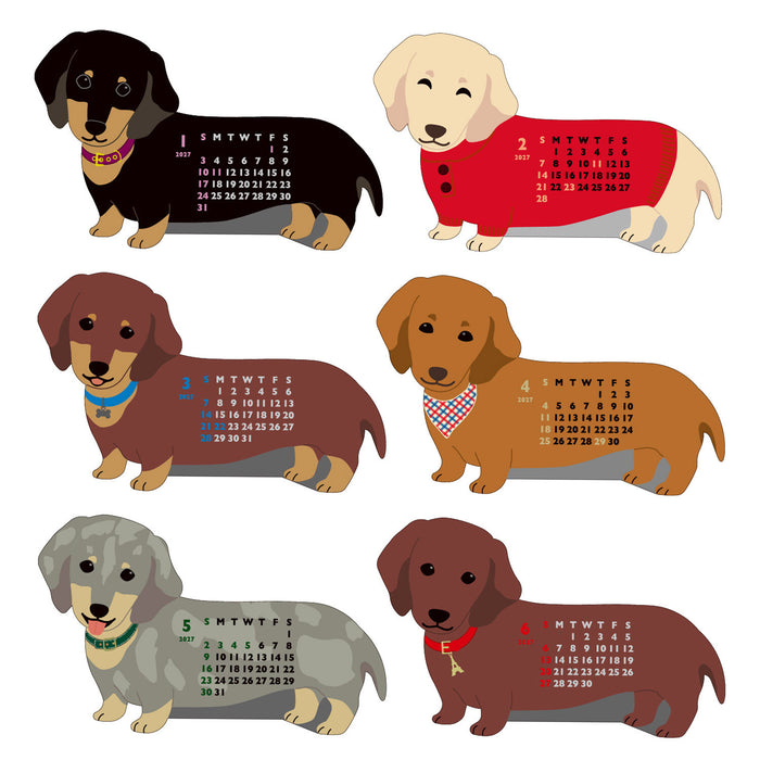 2027 Die-Cut Mini Desk Calendar - Miniature Dachshund