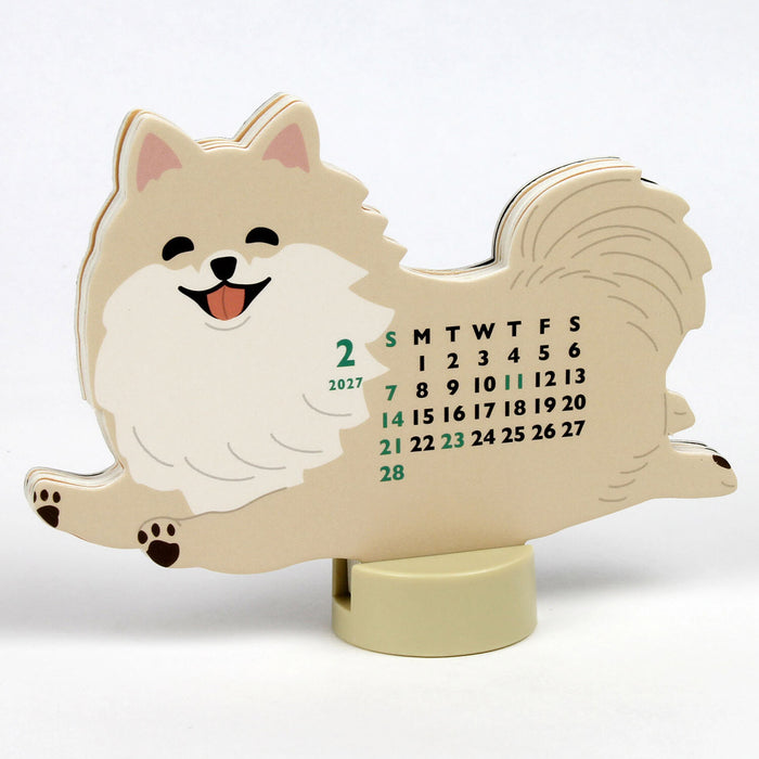 2027 Die-Cut Mini Desk Calendar - Pomeranian