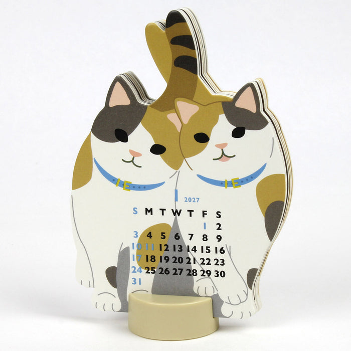 2027 Die-Cut Mini Desk Calendar - Twin Cats