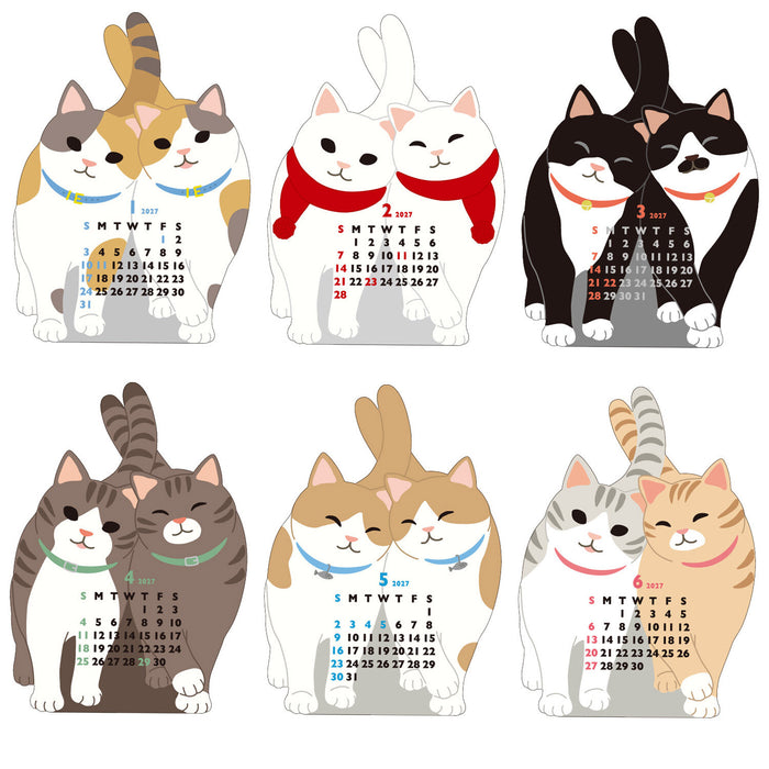 2027 Die-Cut Mini Desk Calendar - Twin Cats