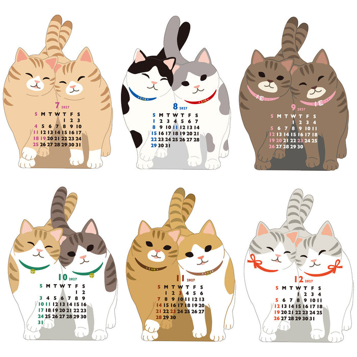 2027 Die-Cut Mini Desk Calendar - Twin Cats