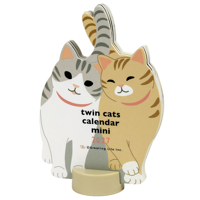 2027 Die-Cut Mini Desk Calendar - Twin Cats