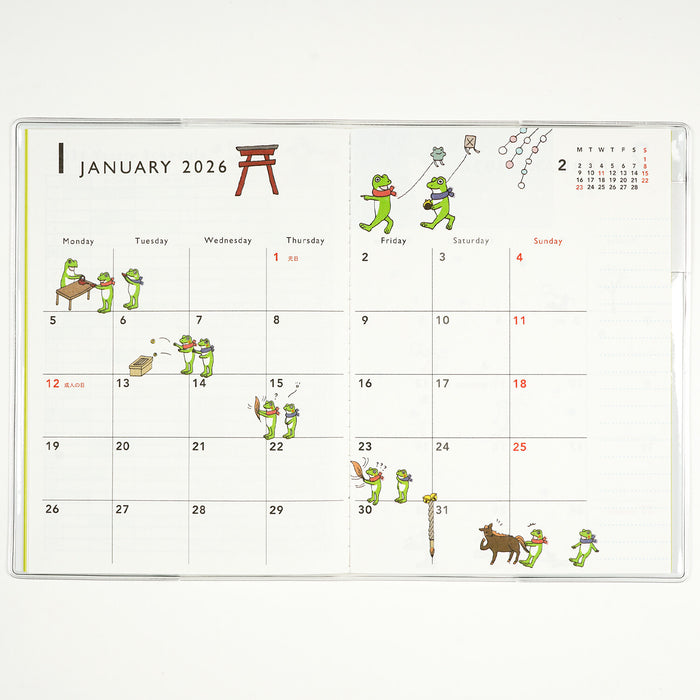 Frog Time 2026 A6 Monthly Planner - Grey