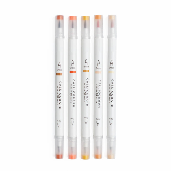 Calliograph Dual-Tipped Brush Pens Set of 5 - Burnt Orange Hues