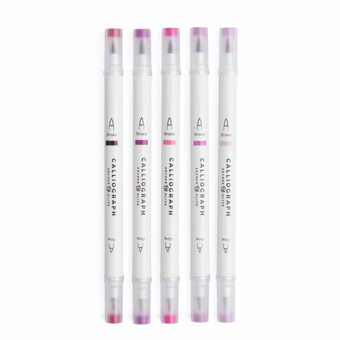 Calliograph Dual-Tipped Brush Pens Set of 5 - Fuchsia Hues