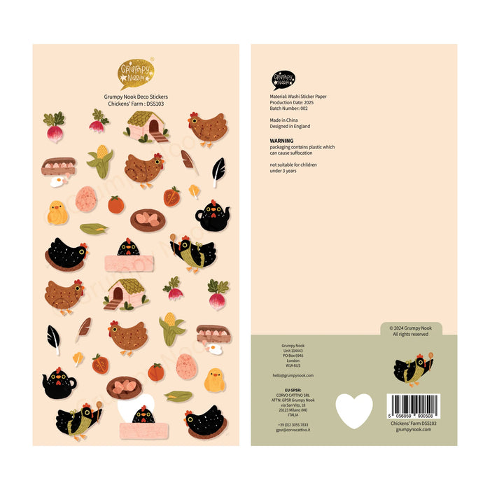 Chickens' Farm Deco Washi Sticker Sheet