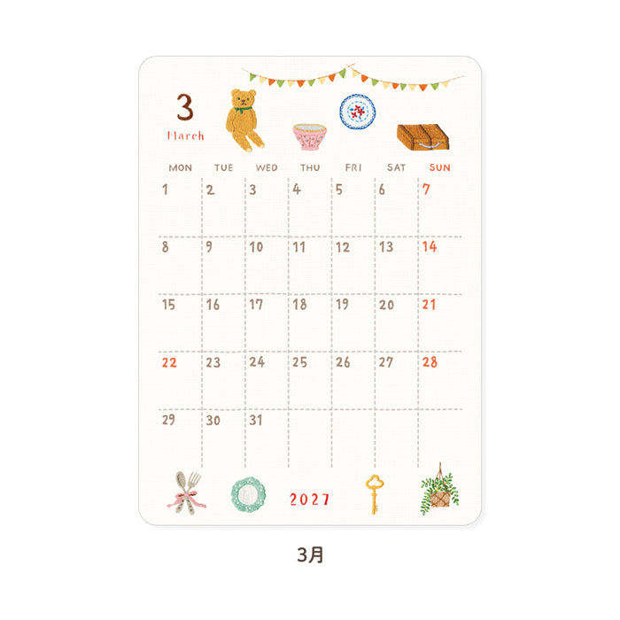2027 Monthly Calendar Deco Stickers - Embroidery