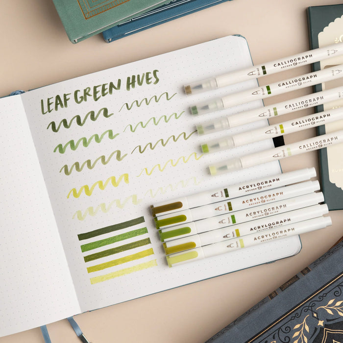 Calliograph Dual-Tipped Brush Pens Set of 5 - Leaf Green Hues