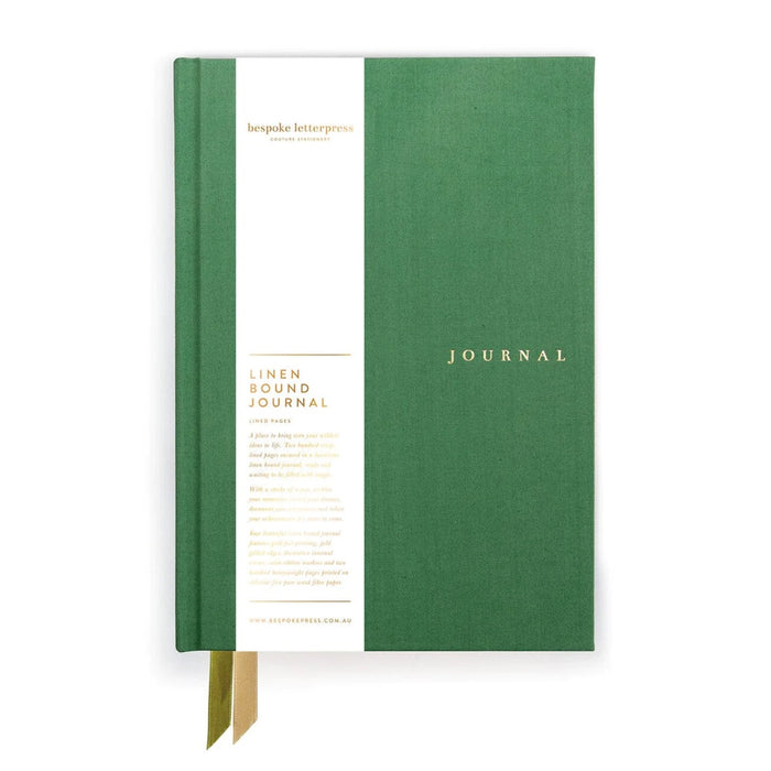 Linen Bound Lined Journal - Fern Green