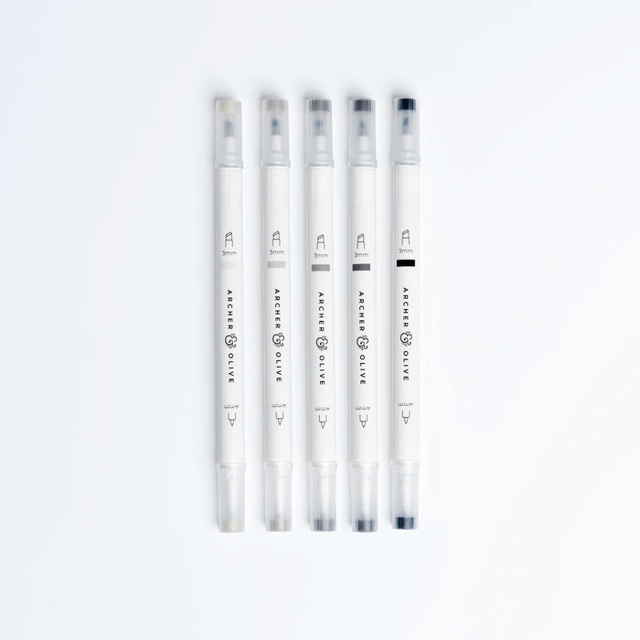 Duograph Dual-Tipped Pens Set of 5 - Grayscale