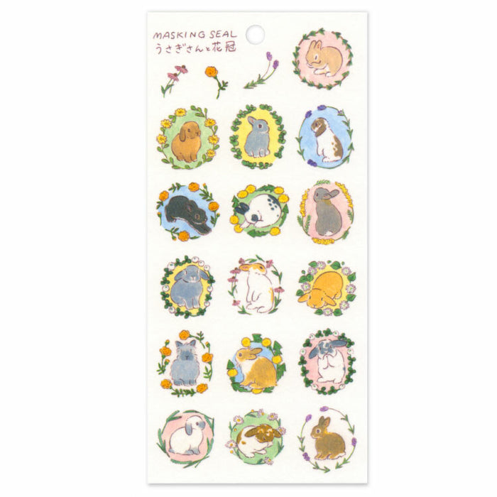 Schinako Moriyama Washi Paper Stickers - Rabbit & Flower Crown