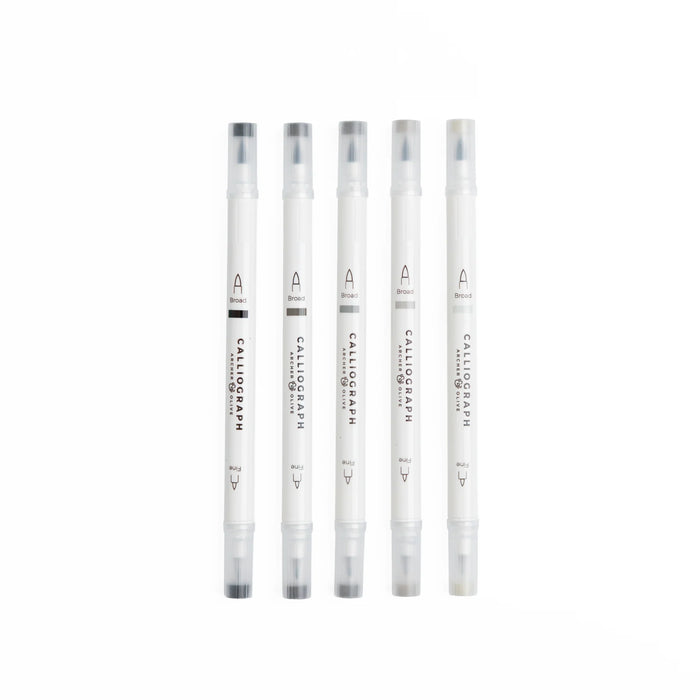 Grayscale Calliograph Dual-Tipped Brush Pens (Set of 5)