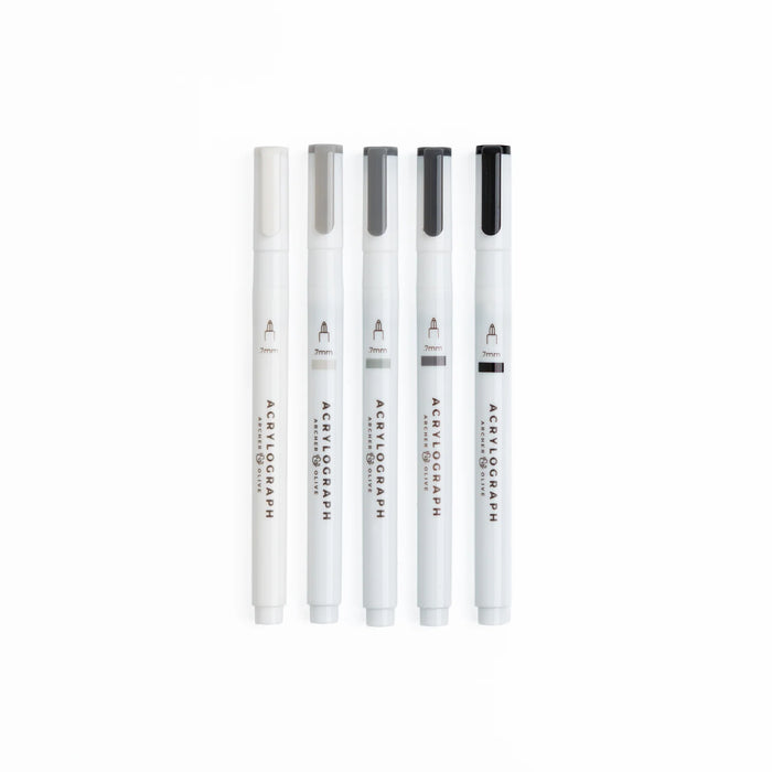 Grayscale Acrylograph Pens 0.7mm Tip (Set of 5)