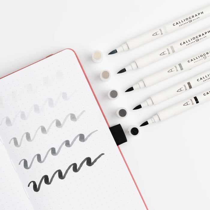 Grayscale Calliograph Dual-Tipped Brush Pens (Set of 5)