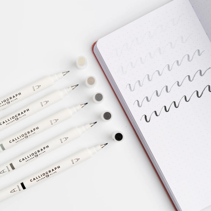 Grayscale Calliograph Dual-Tipped Brush Pens (Set of 5)