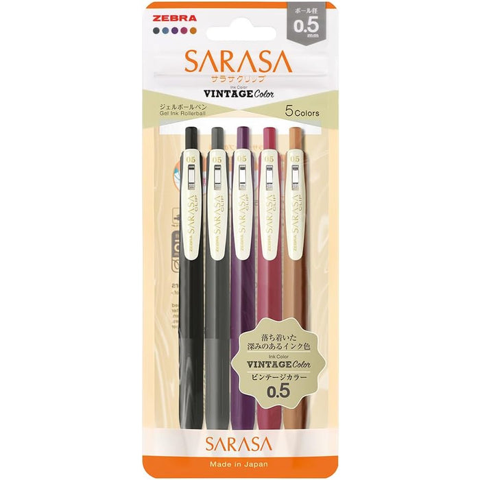 Zebra Sarasa Push-Clip Gel Pens 0.5mm - 5 Colour Set - Vintage (B)