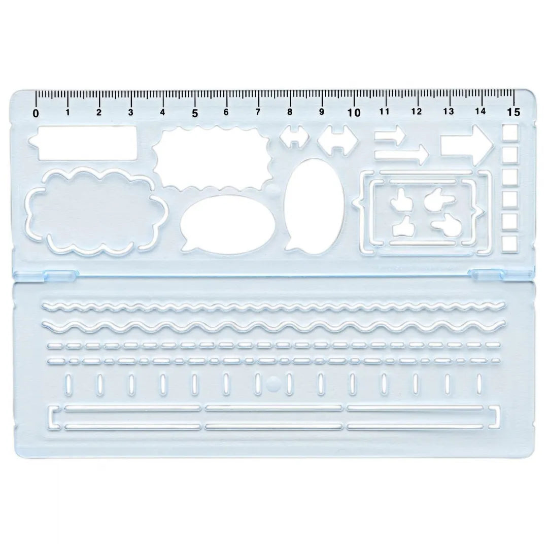 Kutsuwa Ruler and Foldable Stencil - Blue — WashiGang