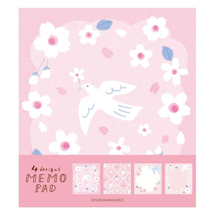 Memo Pad - Cherry Blossoms & White Bird
