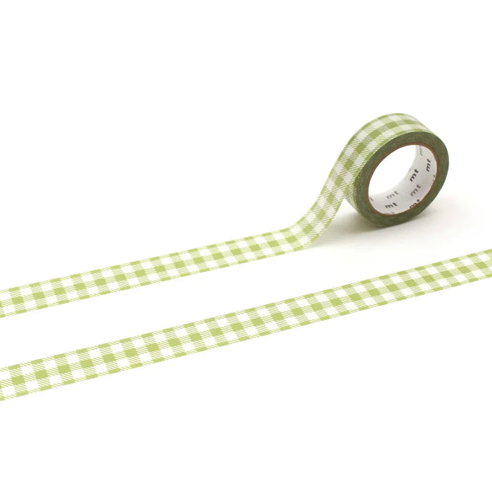 mt Deco Masking Tape - Striped Gingham Check Light Moss
