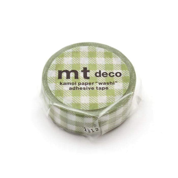 mt Deco Masking Tape - Striped Gingham Check Light Moss