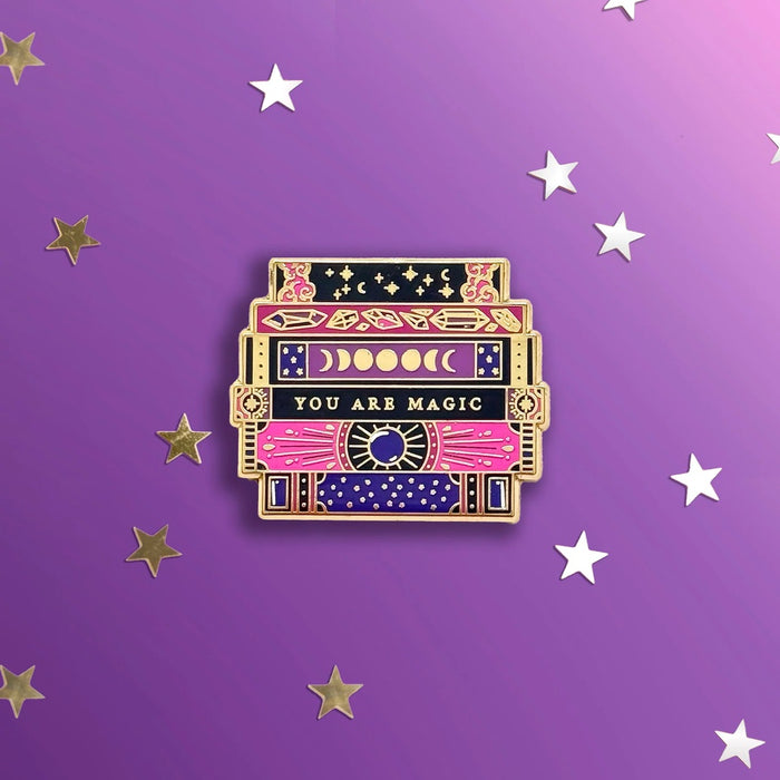 Magical Book Stack Enamel Pin - Purple